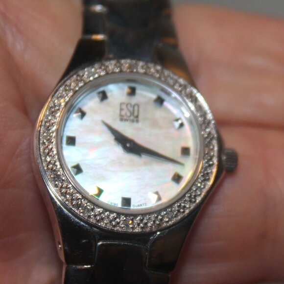 $449 Swiss Movado Esq MOP Crystal Encrusted Luxury Silver Watch main image 7